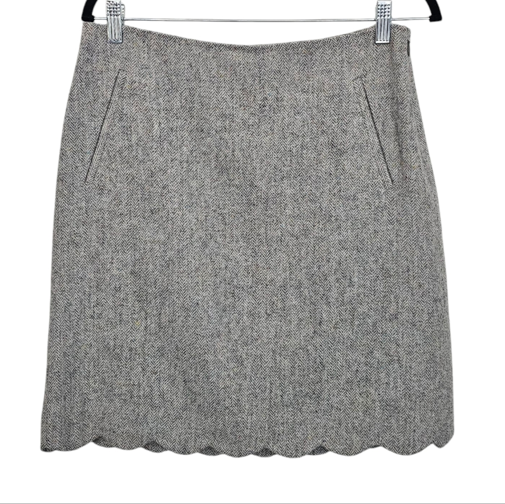 Talbots Grey Wool Tweed Herringbone Mini Skirt Size 6